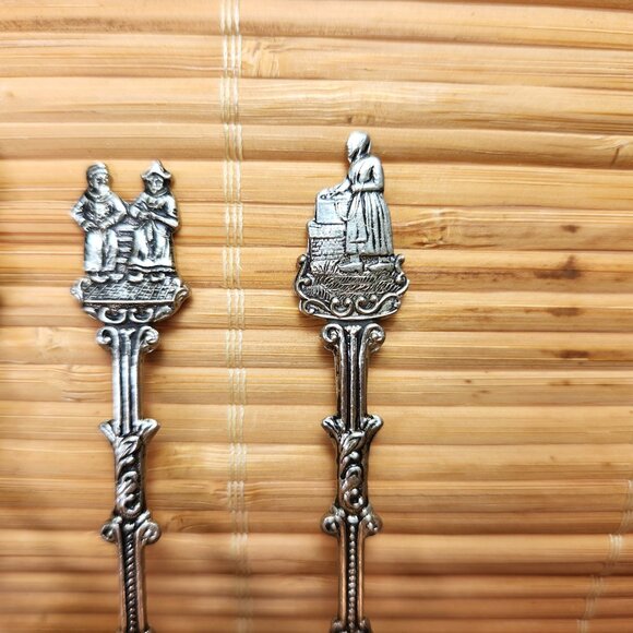 Holland Souvenir Spoons Set of 3 Man on Rum Barrel Man & Woman Ship Woman Workin - Picture 3 of 9